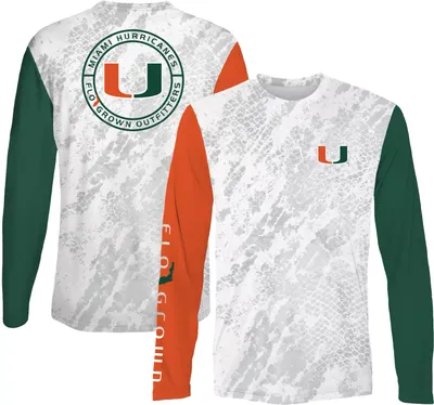 FloGrown Men's Miami Hurricanes Split Camo Long Sleeve White T-Shirt