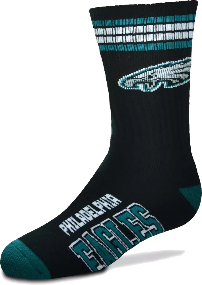 For Bare Feet Youth Philadelphia Eagles 4-Stripe Deuce Crew Socks