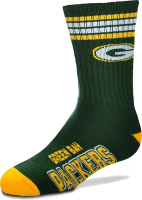 For Bare Feet Youth Green Bay Packers 4-Stripe Deuce Crew Socks