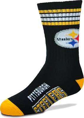 For Bare Feet Youth Pittsburgh Steelers 4-Stripe Deuce Crew Socks