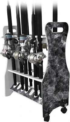 Rush Creek Reel Salty Saltwater 16 Rod Rolling Floor Rack