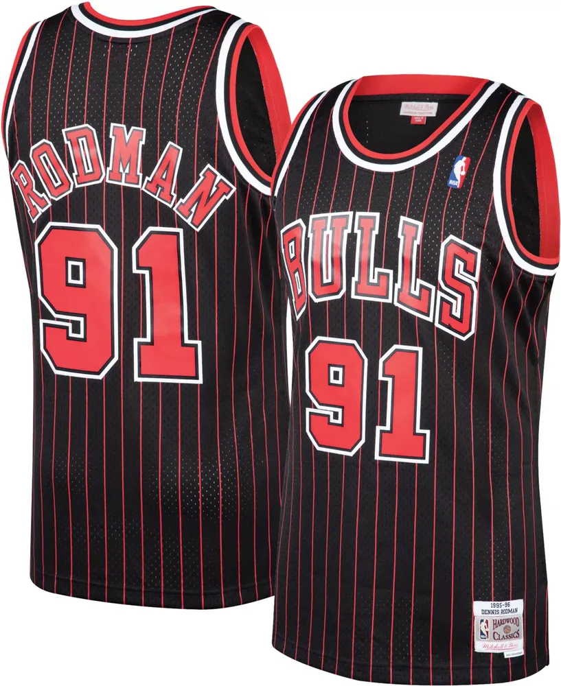 Mitchell & Ness Men's 1995 Chicago Bulls Dennis Rodman #91 Black Hardwood Classics Swingman Jersey