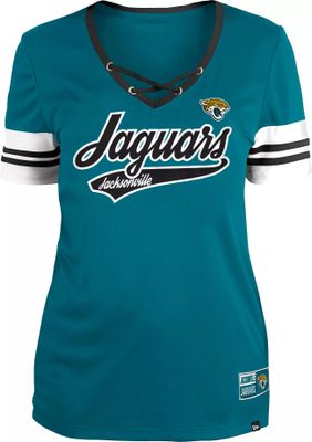 Women's New Era Teal Jacksonville Jaguars Raglan Lace-Up T-Shirt