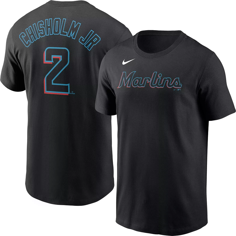 Nike Men's Miami Marlins Jazz Chisholm #2 Black T-Shirt