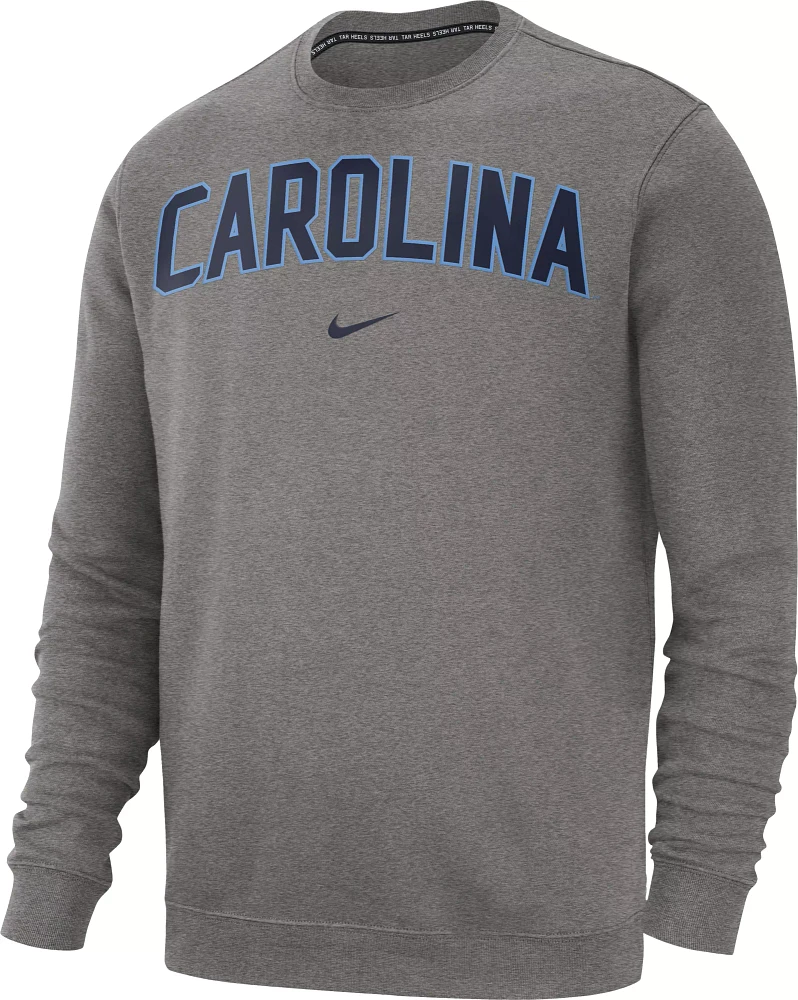 Nike Men's North Carolina Tar Heels Grey Club Fleece Crew Neck Sweatshirt