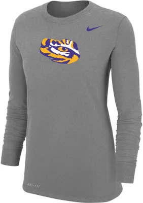 Nike Women's LSU Tigers Grey Dri-FIT Cotton Long Sleeve T-Shirt