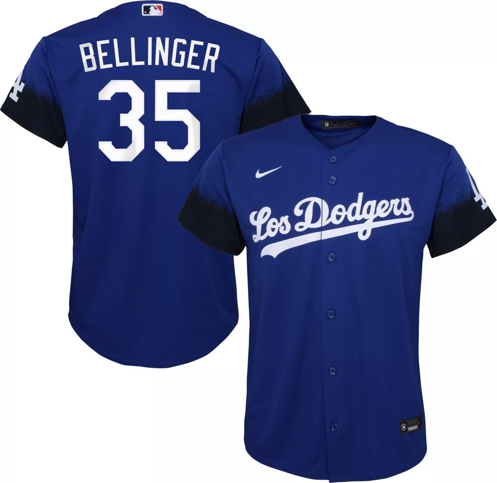 Dick's Sporting Goods Nike Youth Los Angeles Dodgers Cody Bellinger #35 Royal 2021 Connect Cool Base Jersey Bridge Centre