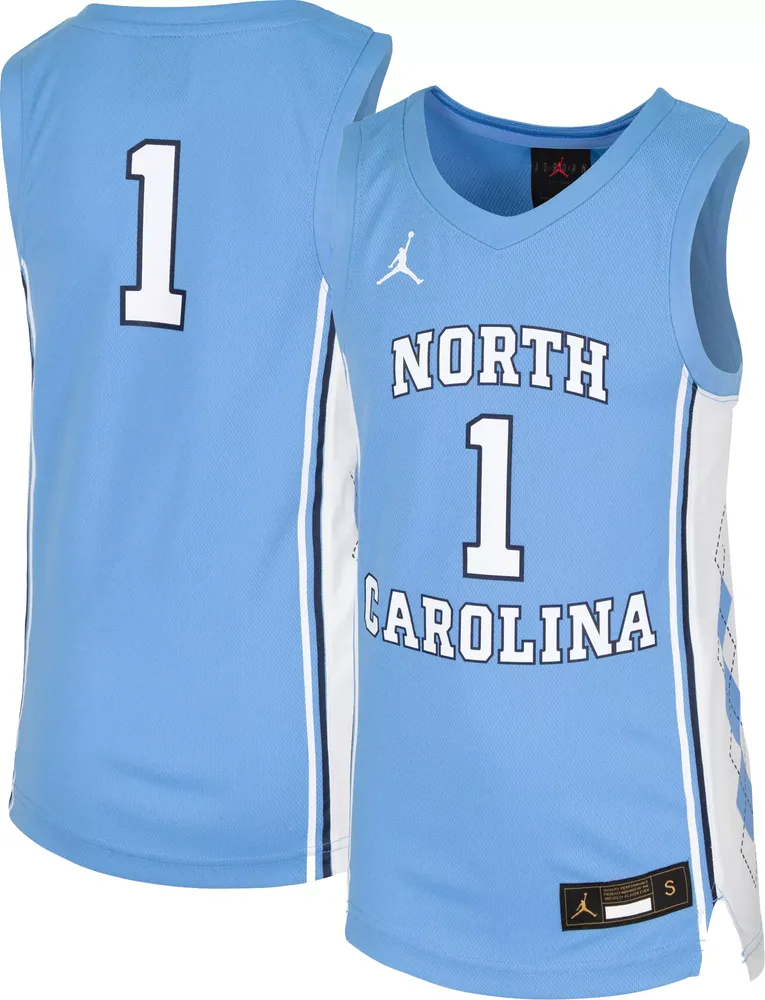 Jordan Youth North Carolina Tar Heels #1 Carolina Blue Replica Basketball Jersey