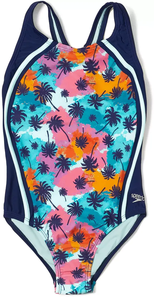 Speedo Girl's Printed Sport Splice One Piece Swimsuit