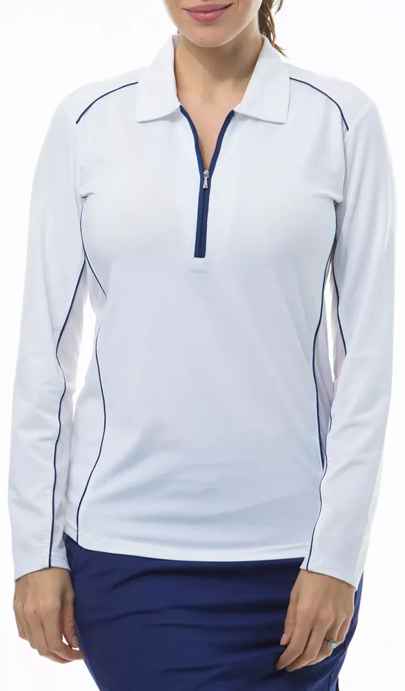 San Soleil Women's Sunglow Long Sleeve Piping Trim Golf Polo