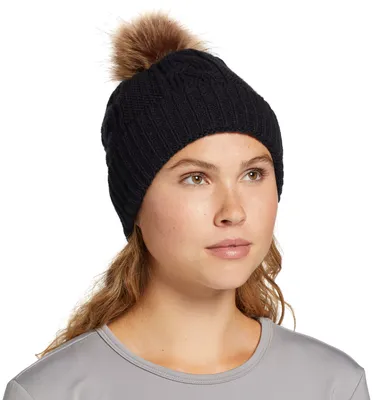 Northeast Outfitters Women's Cozy Cabin Cable Knit Fur Pom Hat