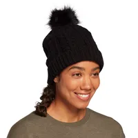 Northeast Outfitters Women's Cozy Cabin Cable Knit Fur Pom Hat