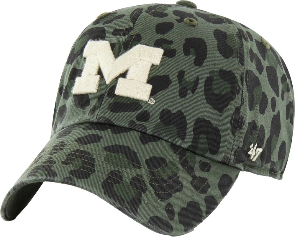 '47 Women's Michigan Wolverines Green Cheetah Clean Up Adjustable Hat