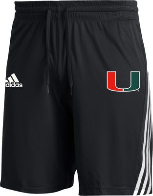 adidas Youth Miami Hurricanes Black 3-Stripes Knit Performance Shorts