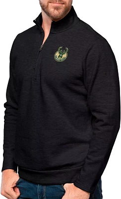 Antigua Men's Milwaukee Bucks Black Heather Gambit Fleece ¼ Zip