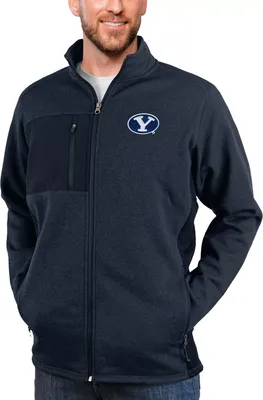 Antigua Men's BYU Cougars Navy Heather Course Full Zip Jacket