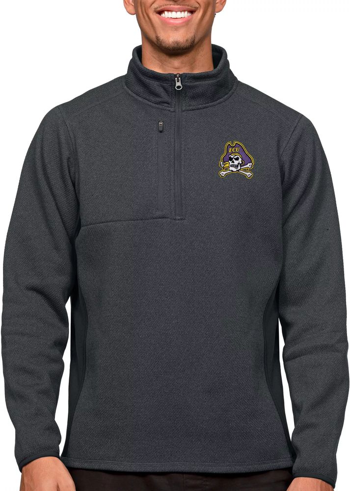 Antigua Men's East Carolina Pirates Charcoal Course 1/4 Zip Jacket