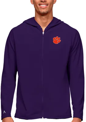 Antigua Men's Clemson Tigers Dark Purple Legacy Full Zip Hoodie