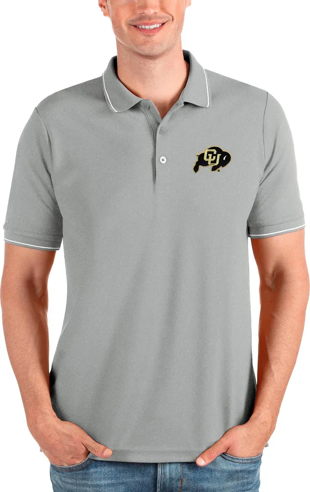 Antigua Men's Colorado Buffaloes Grey and White Affluent Polo