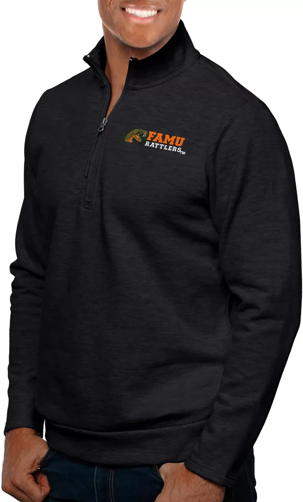 Antigua Men's Florida A&M Rattlers Heathered Black Gambit Quarter-Zip