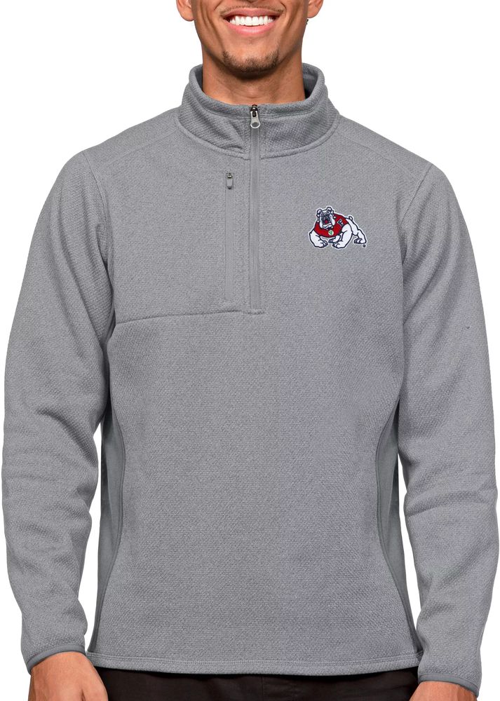 Antigua Men's Fresno State Bulldogs Light Grey Course 1/4 Zip Jacket