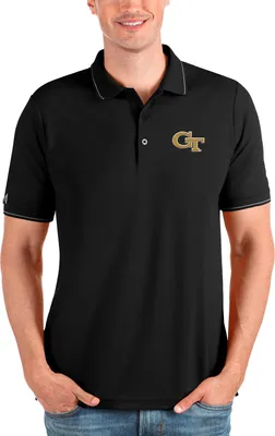 Antigua Men's Georgia Tech Yellow Jackets Black and Silver Affluent Polo