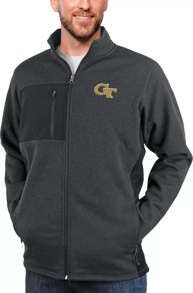 Antigua Men's Georgia Tech Yellow Jackets Charcoal Heather Course Full Zip Jacket