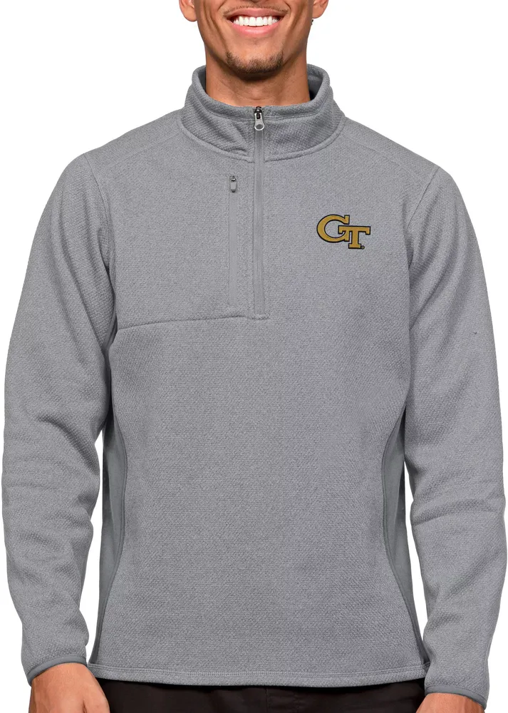 Antigua Men's Georgia Tech Yellow Jackets Light Grey Course 1/4 Zip Jacket