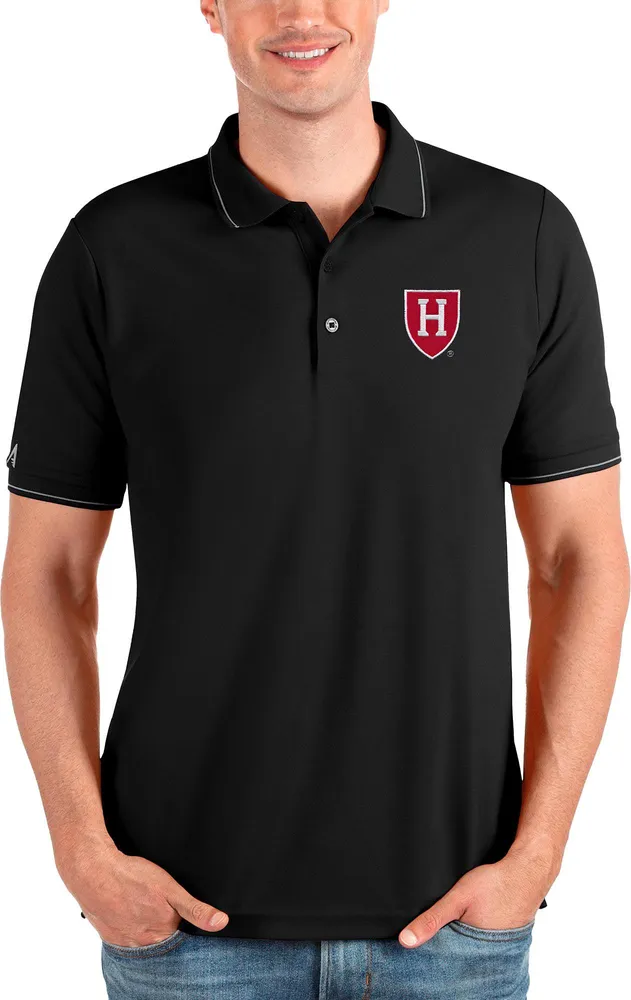 Antigua Men's Harvard Crimson Black and Silver Affluent Polo