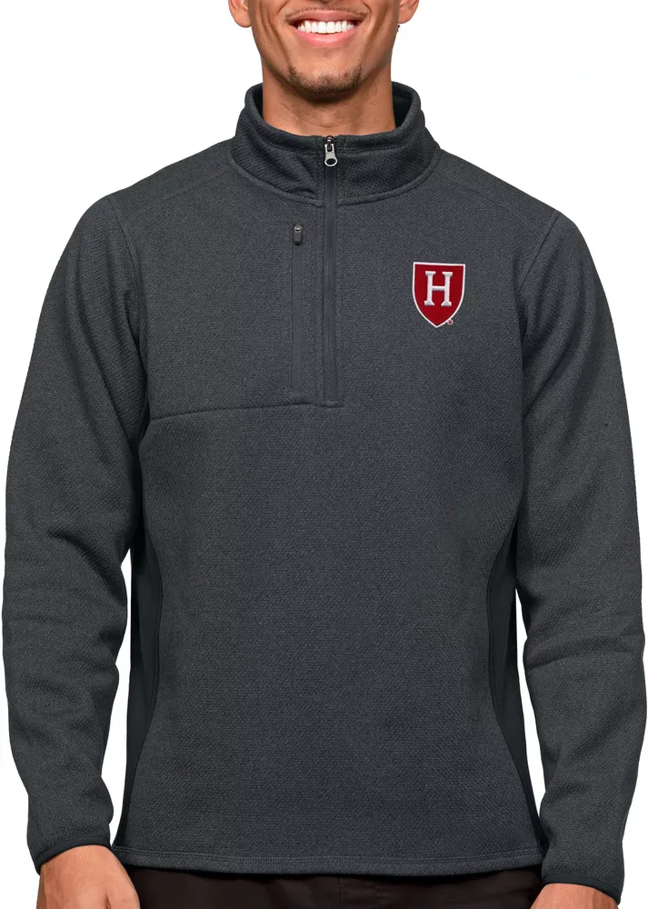 Antigua Men's Harvard Crimson Charcoal Course 1/4 Zip Jacket