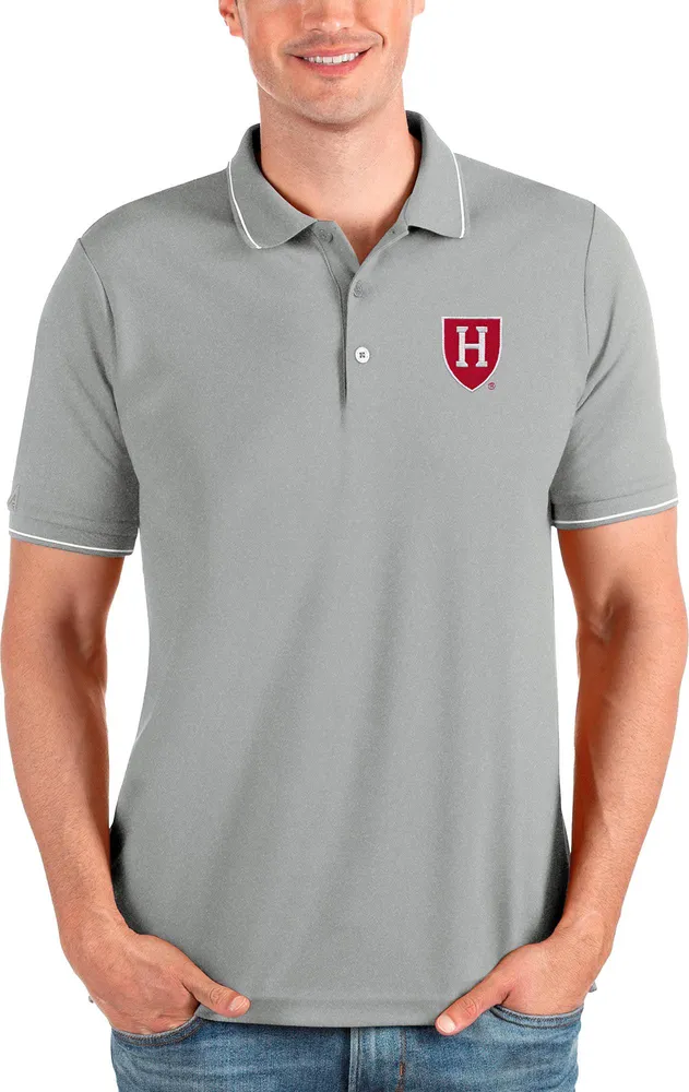 Antigua Men's Harvard Crimson Heather Grey and White Affluent Polo