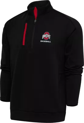 Antigua Men's Ohio State Buckeyes Baseball Black and Dark Red 1/2 Zip Jacket