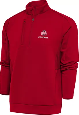 Antigua Men's Ohio State Buckeyes Football Dark Red 1/2 Zip Jacket