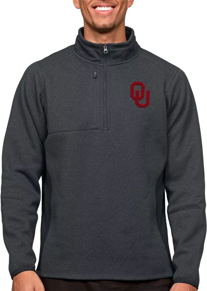 Antigua Men's Oklahoma Sooners Charcoal Course 1/4 Zip Jacket