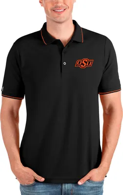 Antigua Men's Oklahoma State Cowboys Black and Orange Affluent Polo