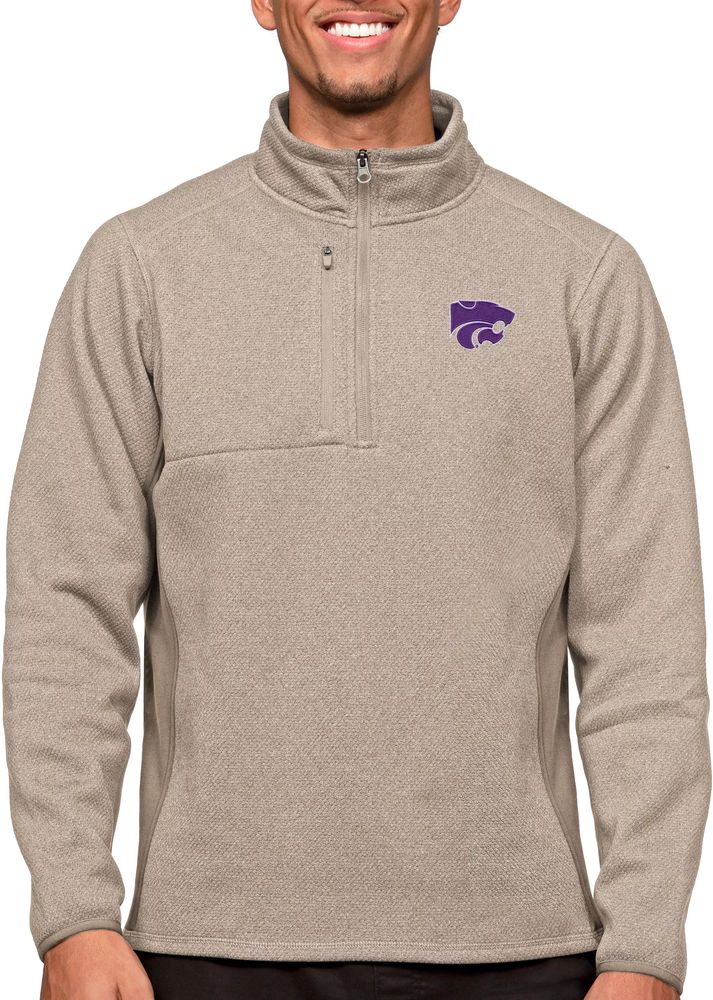 Antigua Men's Kansas State Wildcats Oatmeal Course 1/4 Zip Jacket