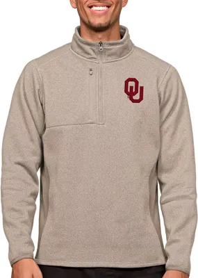 Antigua Men's Oklahoma Sooners Oatmeal Course 1/4 Zip Jacket