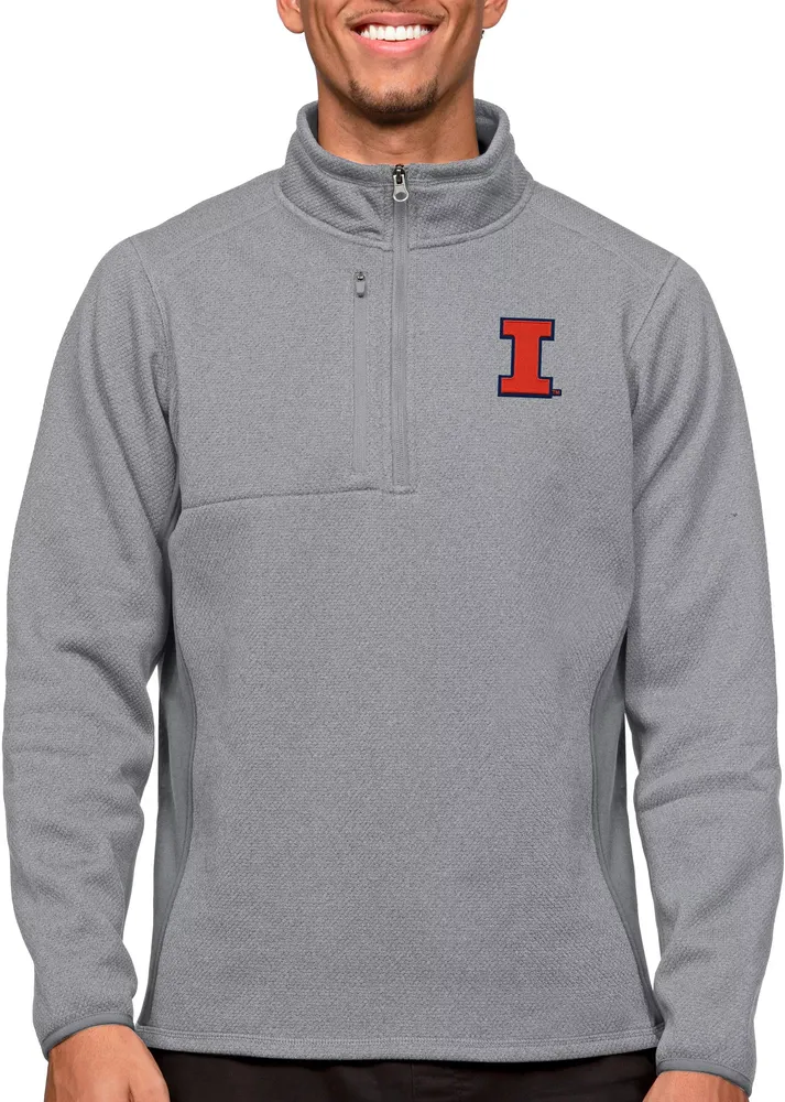 Antigua Men's Illinois Fighting Illini Light Grey Course 1/4 Zip Jacket