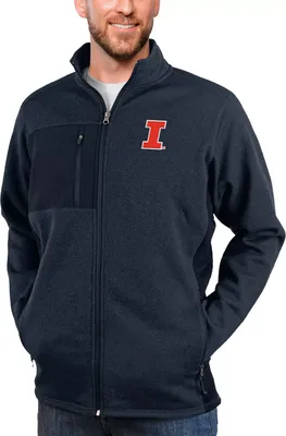 Antigua Men's Illinois Fighting Illini Navy Heather Course Full Zip Jacket