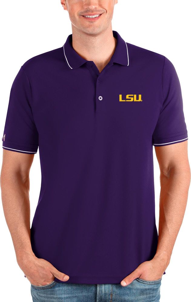 Antigua Men's LSU Tigers Purple and White Affluent Polo