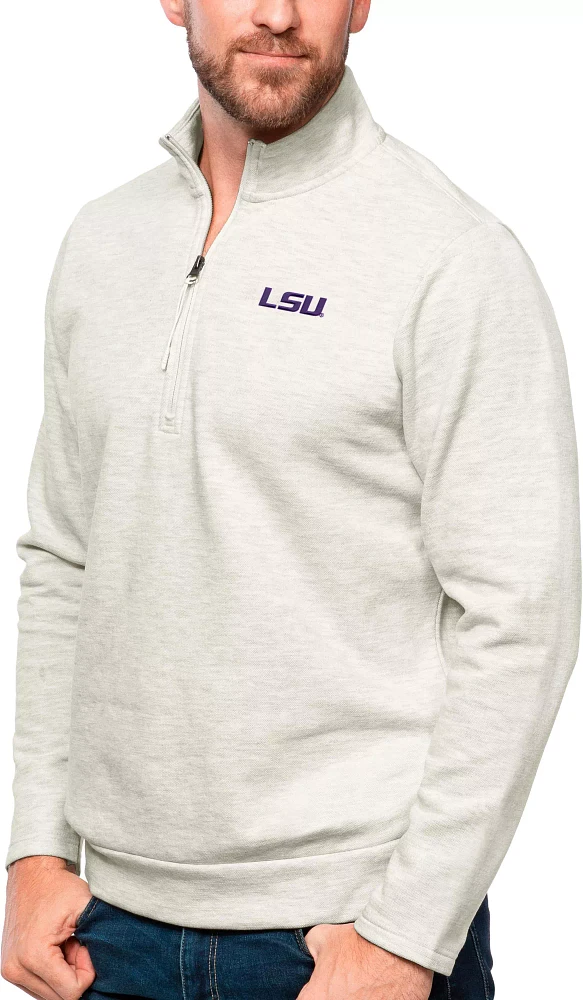 Antigua Men's LSU Tigers Oatmeal Gambit 1/4 Zip Jacket