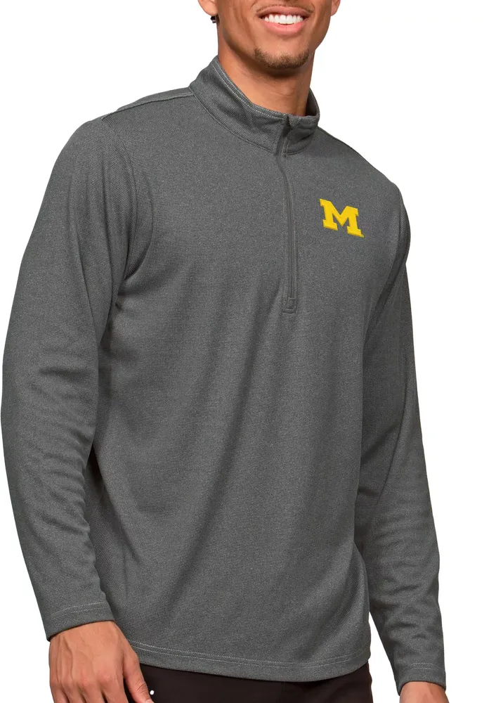 Antigua Men's Michigan Wolverines Charcoal Heather Epic 1/4 Zip Jacket