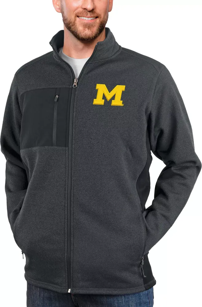 Antigua Men's Michigan Wolverines Charcoal Heather Course Full Zip Jacket