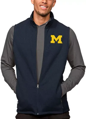 Antigua Men's Michigan Wolverines Navy Heather Course Vest