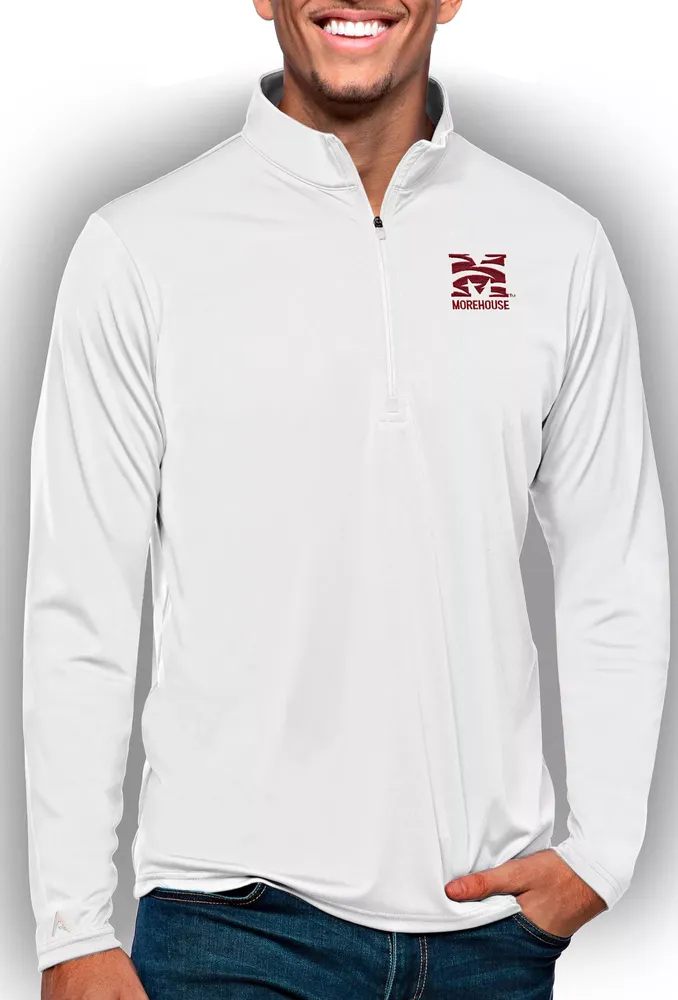 Antigua Men's Morehouse College Maroon Tigers White Tribute 1/4 Zip Jacket