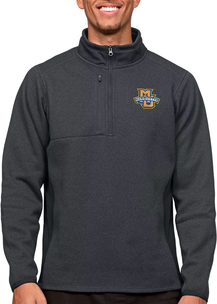 Antigua Men's Marquette Golden Eagles Charcoal Course 1/4 Zip Jacket