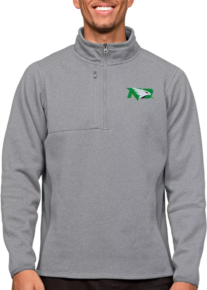 Antigua Men's North Dakota Fighting Hawks Light Grey Course 1/4 Zip Jacket