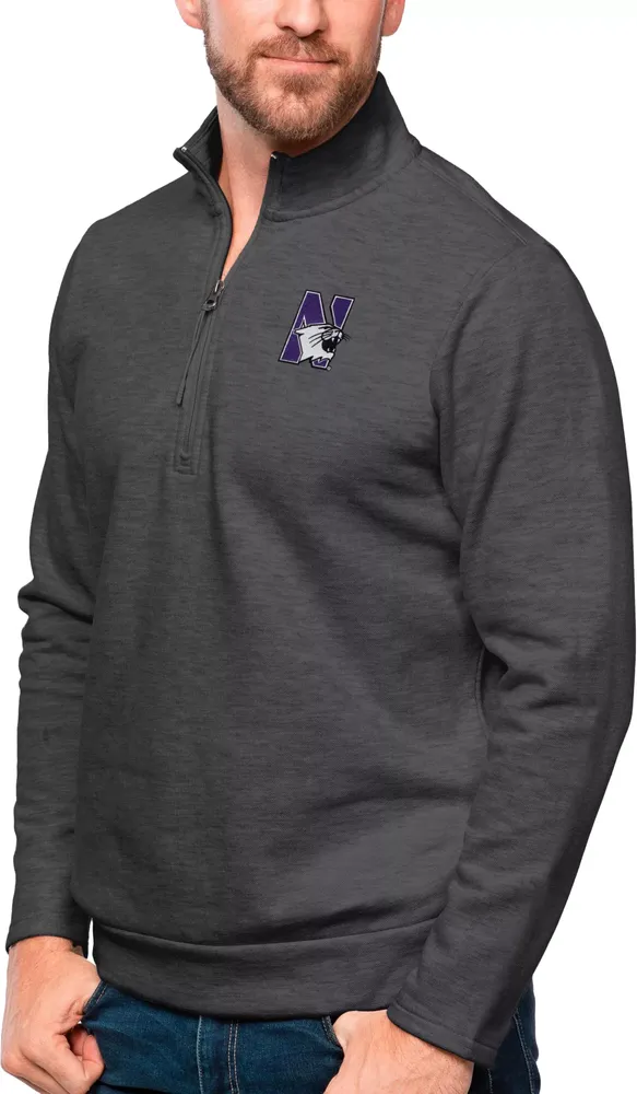 Antigua Men's Northwestern Wildcats Black Heather Gambit 1/4 Zip Jacket