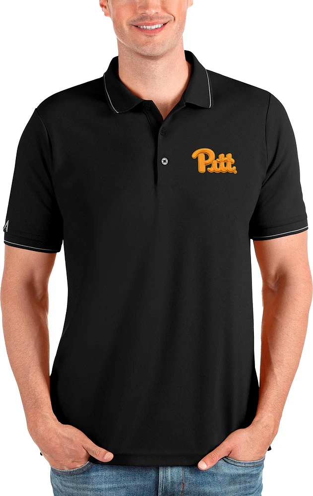 Antigua Men's Pitt Panthers Black and Silver Affluent Polo