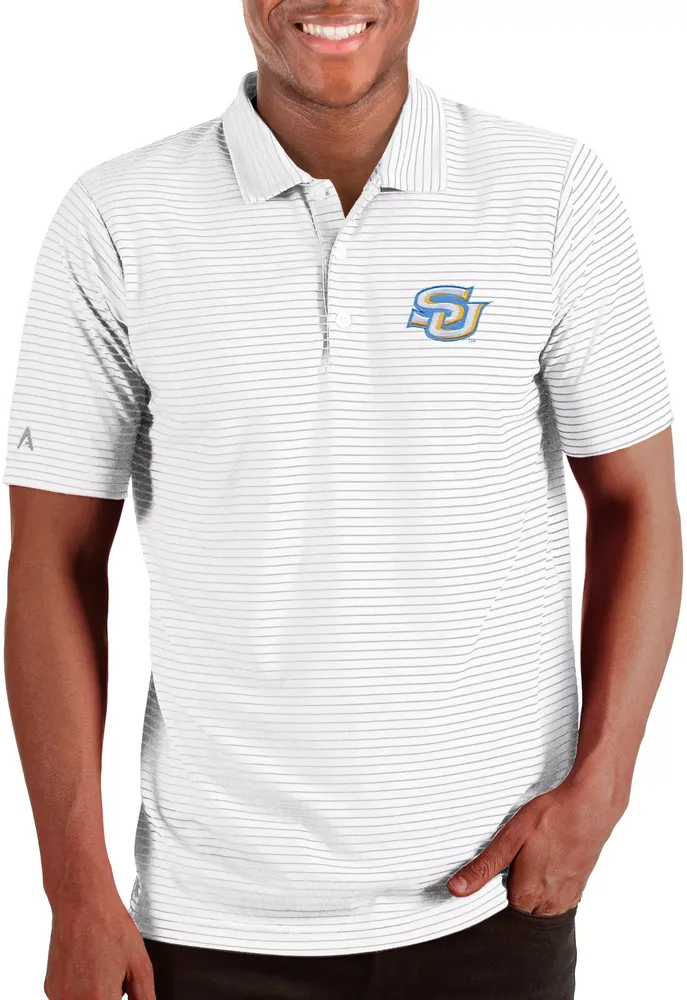 Antigua Men's Southern University Jaguars White and Silver Esteem Polo